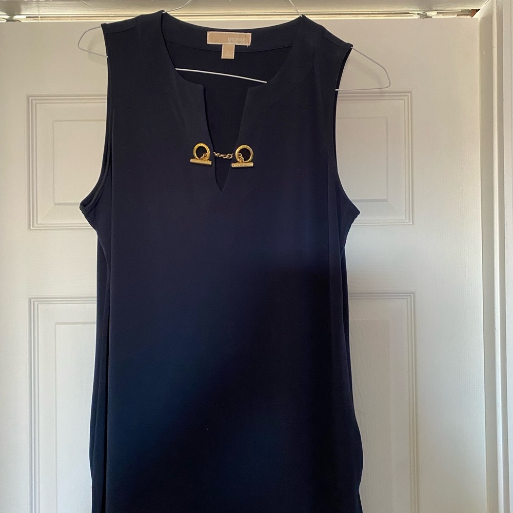 Michael Kors Navy Sleeveless Top with Gold Accents